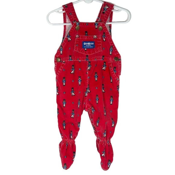 Vtg OshKosh B’Gosh Vestbak Toy Soldier Corduroy Overalls 3/6 M Red USA Union